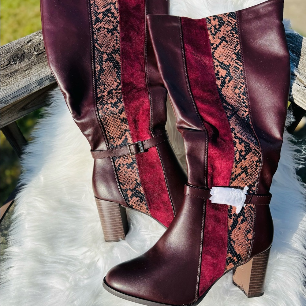 New Elegant Burgundy Knee-High Boots